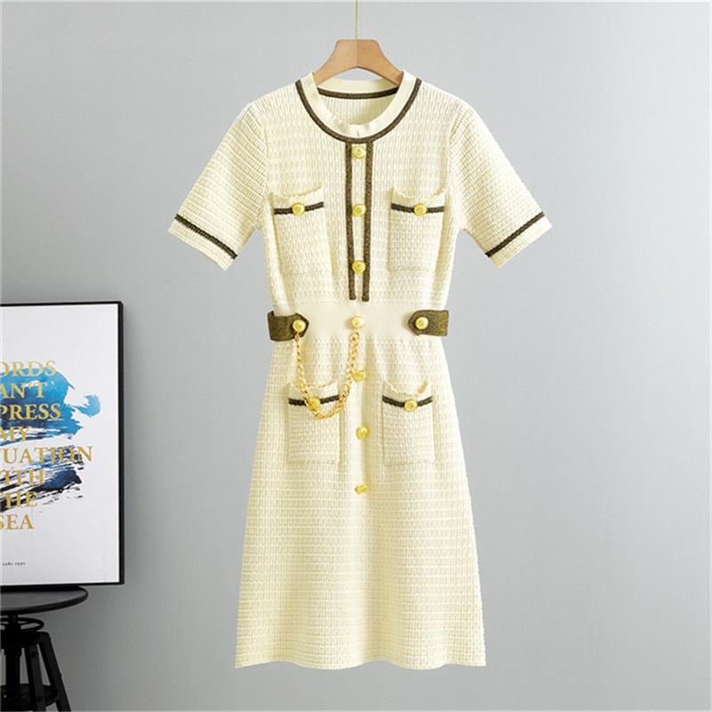 Summer Knitted Dress Fashion Women's Short Sleeve Waist slimming A-line Dress