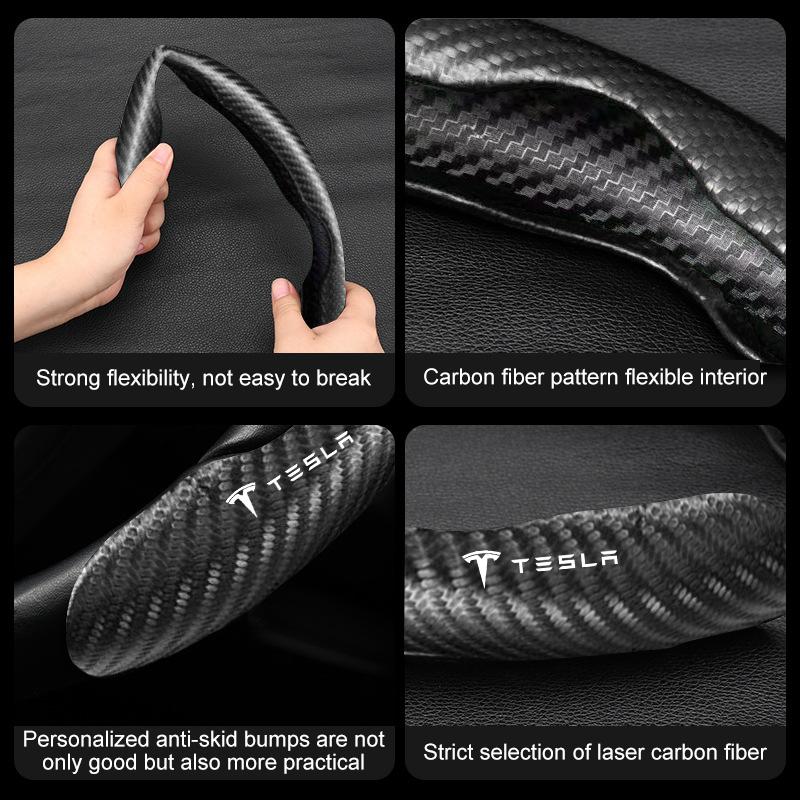 2pcs Carbon Fiber Non-Slip Steering Wheel Cover Car Accessories For Tesla Model 3 Model X S 2016-2023  Model Y Decals TM3 TMX