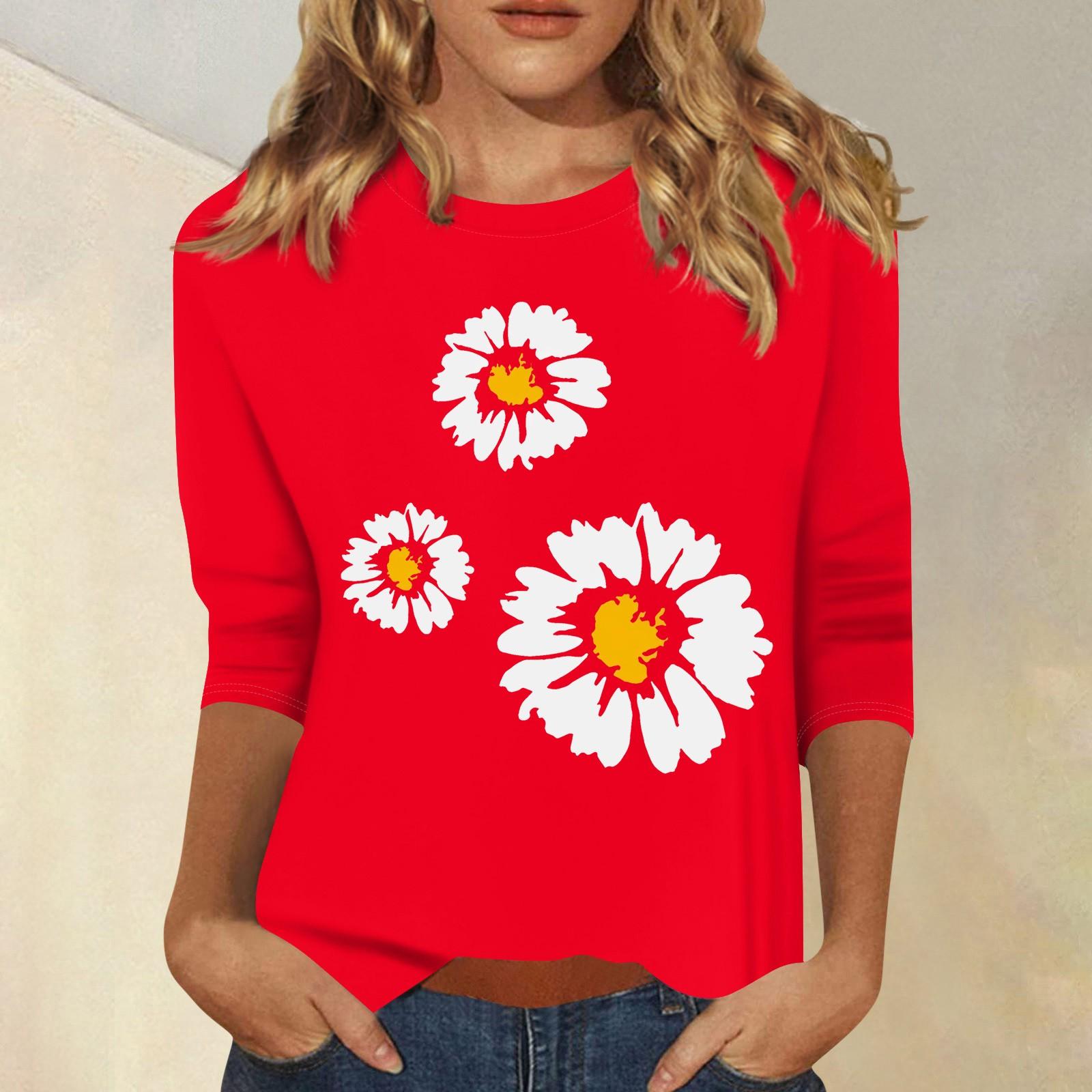 

Жіночий модний повсякденний топ із сімома рукавами та круглим вирізом XL червоний