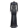 Fashion Women's Dress Solid Colour Mesh Drill Long Sleeve Long Dress