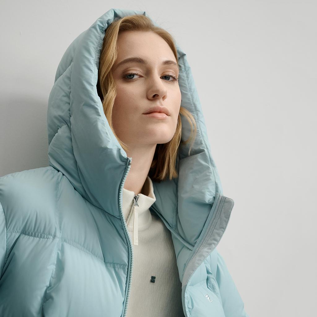 Fila White Casual Commuter Trendy Fresh Comfortable Versatile Slightly Stretchy Goose Down Warm Hooded Down Jacket Women Outerwear F11W543916FLG