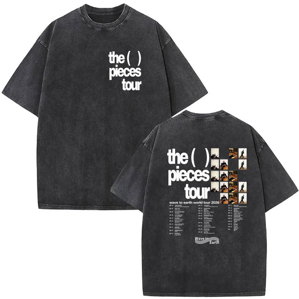 Vintage Washed Wave To Earth The Pieces Tour 2026 Korean Band T Shirts Men's Hip Hop Gothic Short Sleeve T-shirt Man Streetwear