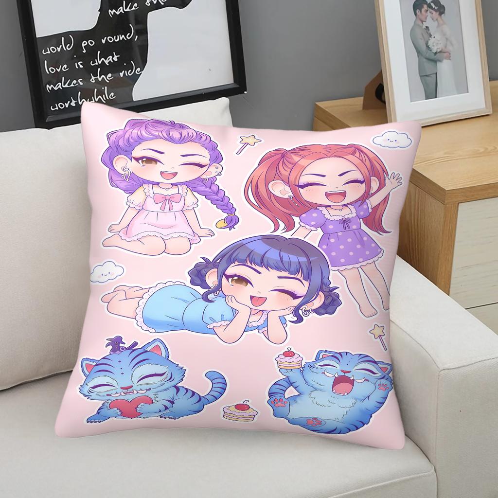 Kpop Style Throw Pillow Decorative Cushion Cute Chibi Anime Girl Pajama Snack Print Polyester Pillow For Sofa Bedroom Fans Home Decor
