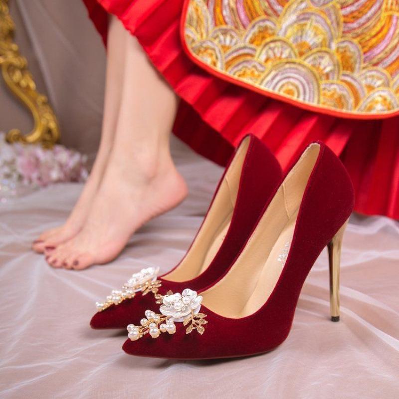 Size, Large Size Wedding Shoes Show Wo Dress Wedding Dress French Butterfly Wedding Bridal Shoes Red High Heels