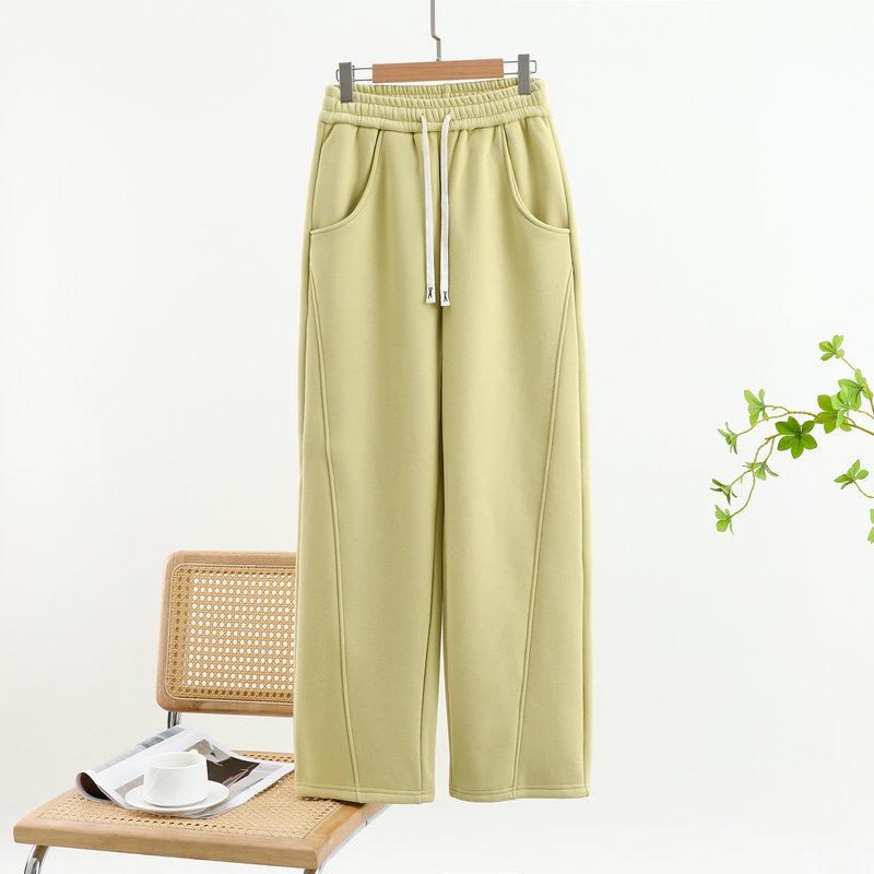 Women's Wide-Leg High Waist Winter Drape Sports Pants with Plush Velvet