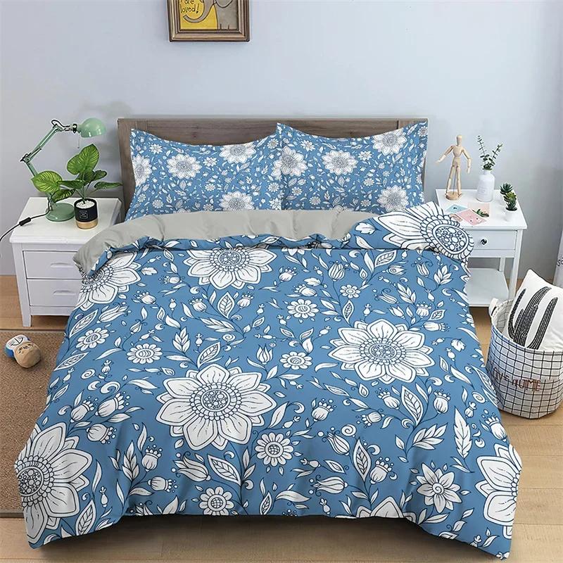 

Квіткова підодіяльник Квіти Листя Королівський Комплект Постільної Білизни Весняне Цвітіння Сад Покривало на Ковдру Фермерський Дім Пелюстки Ботанічний Підодіяльник EU Single(135*200cm)3pcs