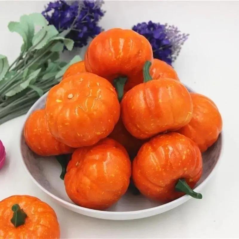 5Pcs Mini Artificial Pumpkins Foam Pumpkins Halloween Decorate Pumpkins Orange Color Suitable Household Festival Party Supplies