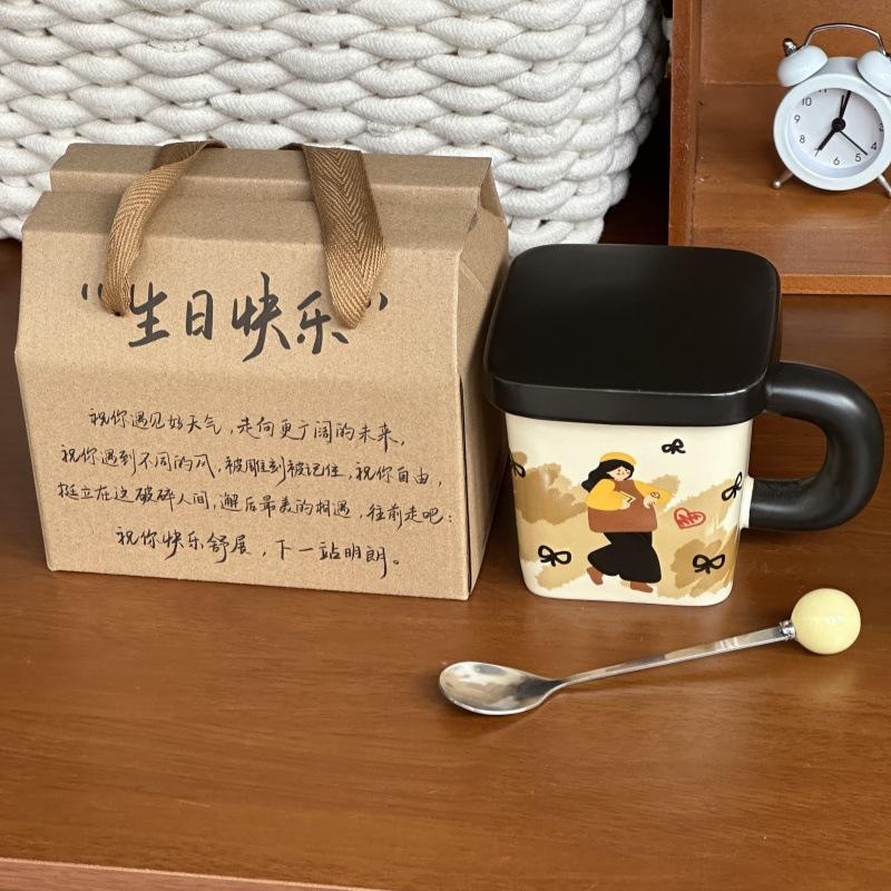 Cute retro boy and girl mugs, couple high-value ceramic drinking cups, birthday gifts for girlfriends