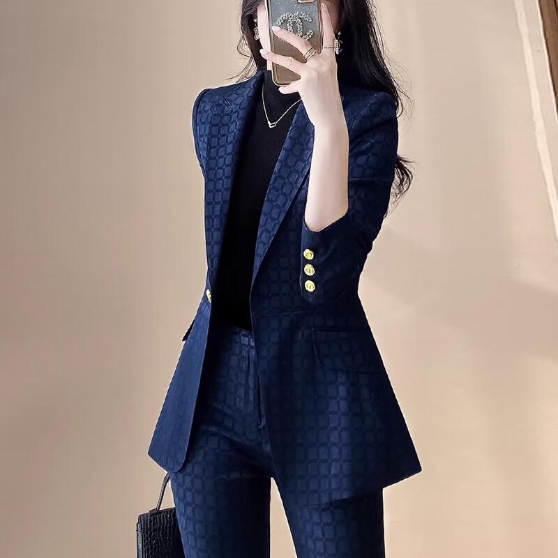 Teluoman Women's 2024 Plaid Blazer & Trousers Set