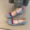 Spring fairy style cute round head ballet shoes female new bow retro inner height increase Mary Jane shoes