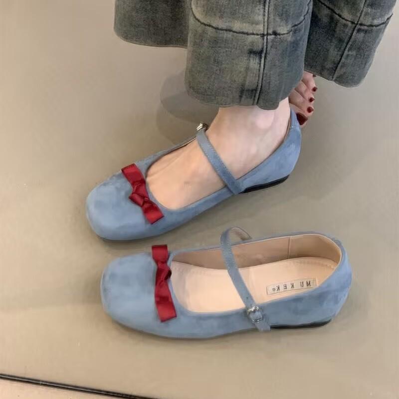 Spring fairy style cute round head ballet shoes female new bow retro inner height increase Mary Jane shoes