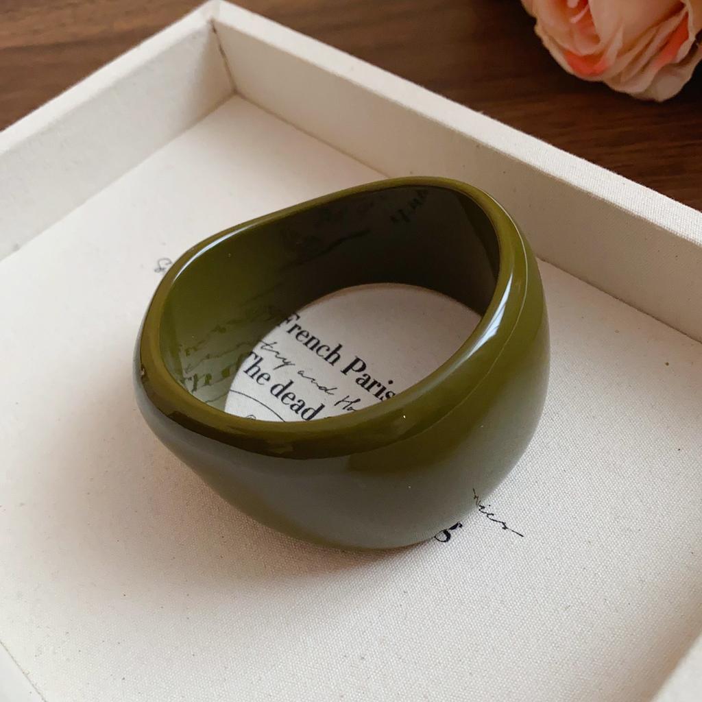 Retro Resin Geometric Round Brown Coffee Smudge Chunky Bangles for Women Girl Acrylic Wide Cuff Bracelet 2025 New Jewelry