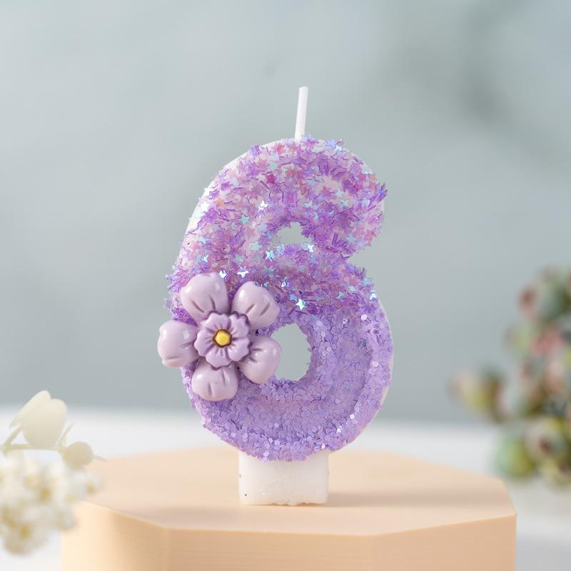 Purple Flowers Creative Numbers Birthday Candles First Year Cake Party Decoration