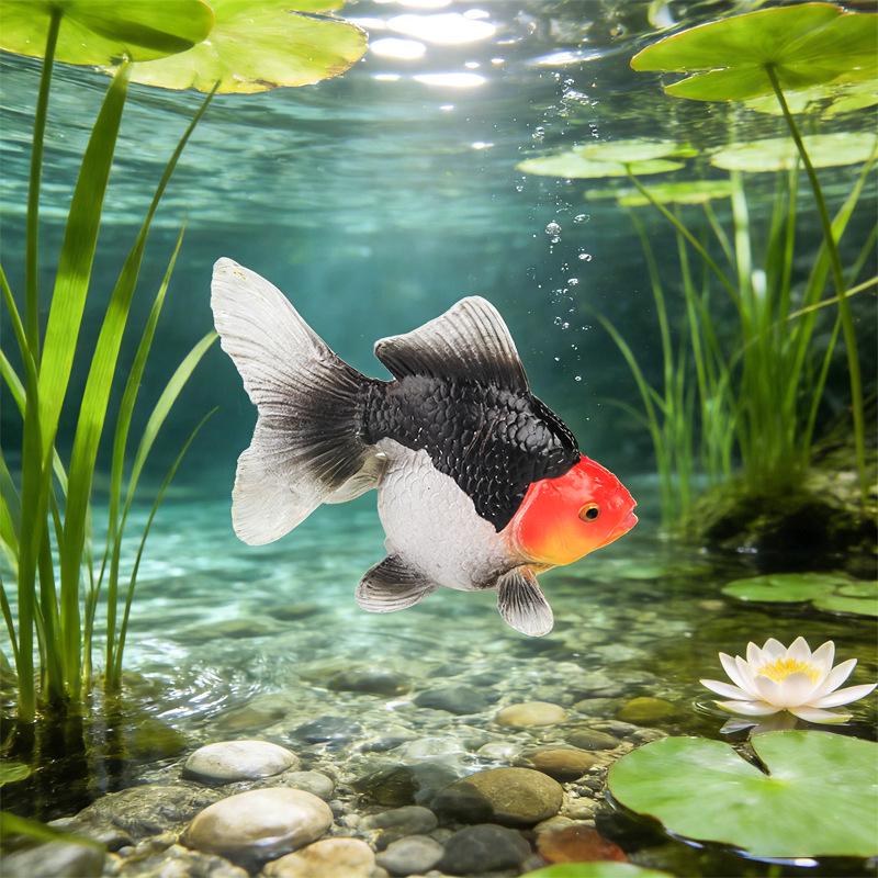 Children's Realistic Goldfish Tank Ornaments - Red-Capped and Gilded Skygazing Design