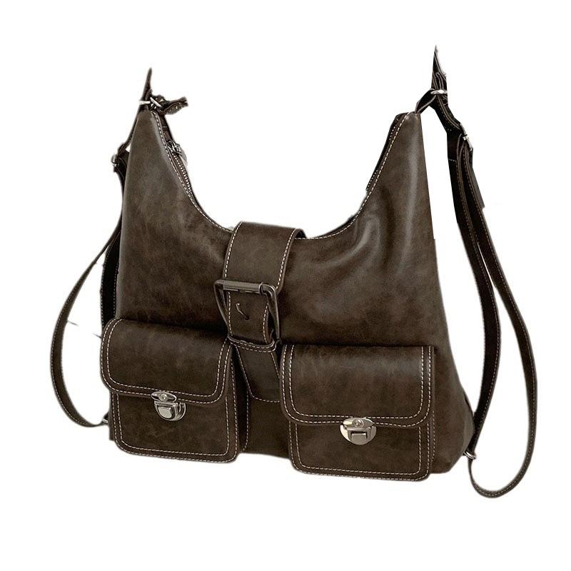 Retro tote bag, high-end sense, large-capacity armpit bag 2025 new simple shoulder bag, casual backpack.