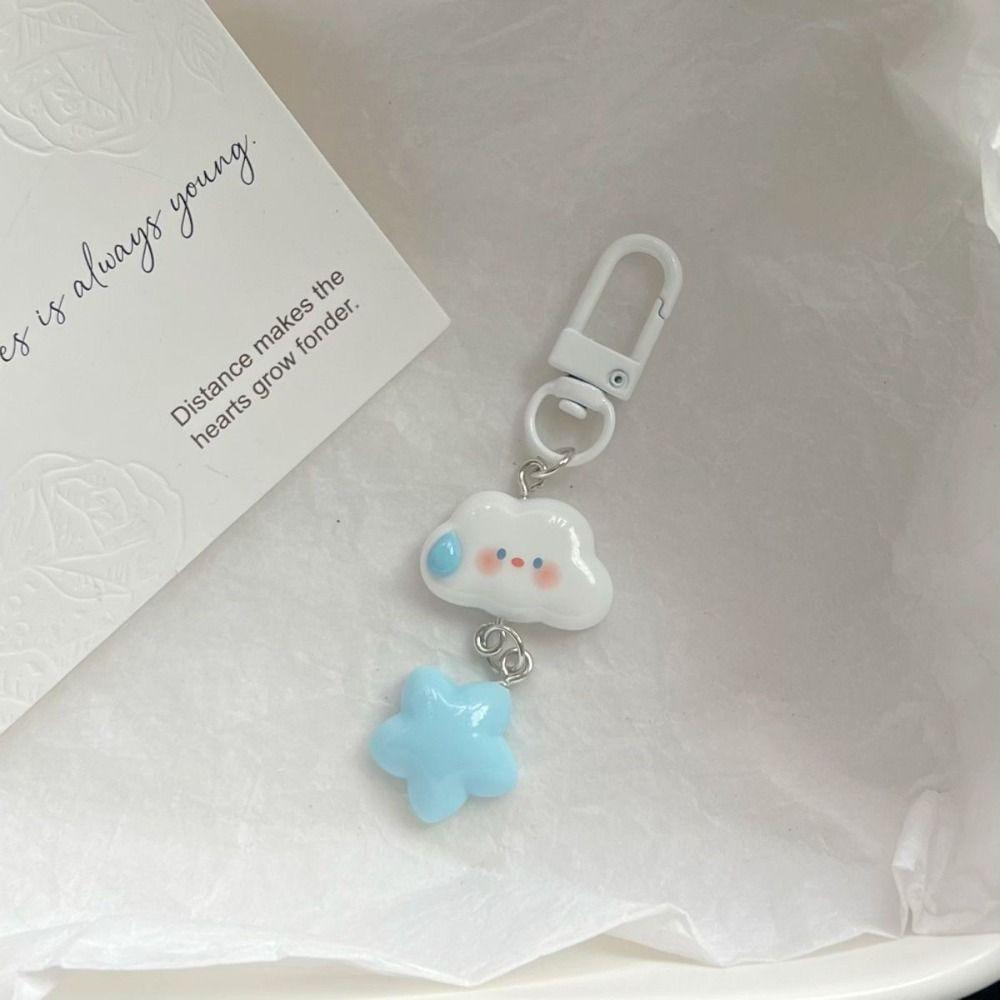 Cloud Cartoon Kawaii Keyring Blue Star Cloud Blue Star Keychain Handbag Pendant   Fun Decorative