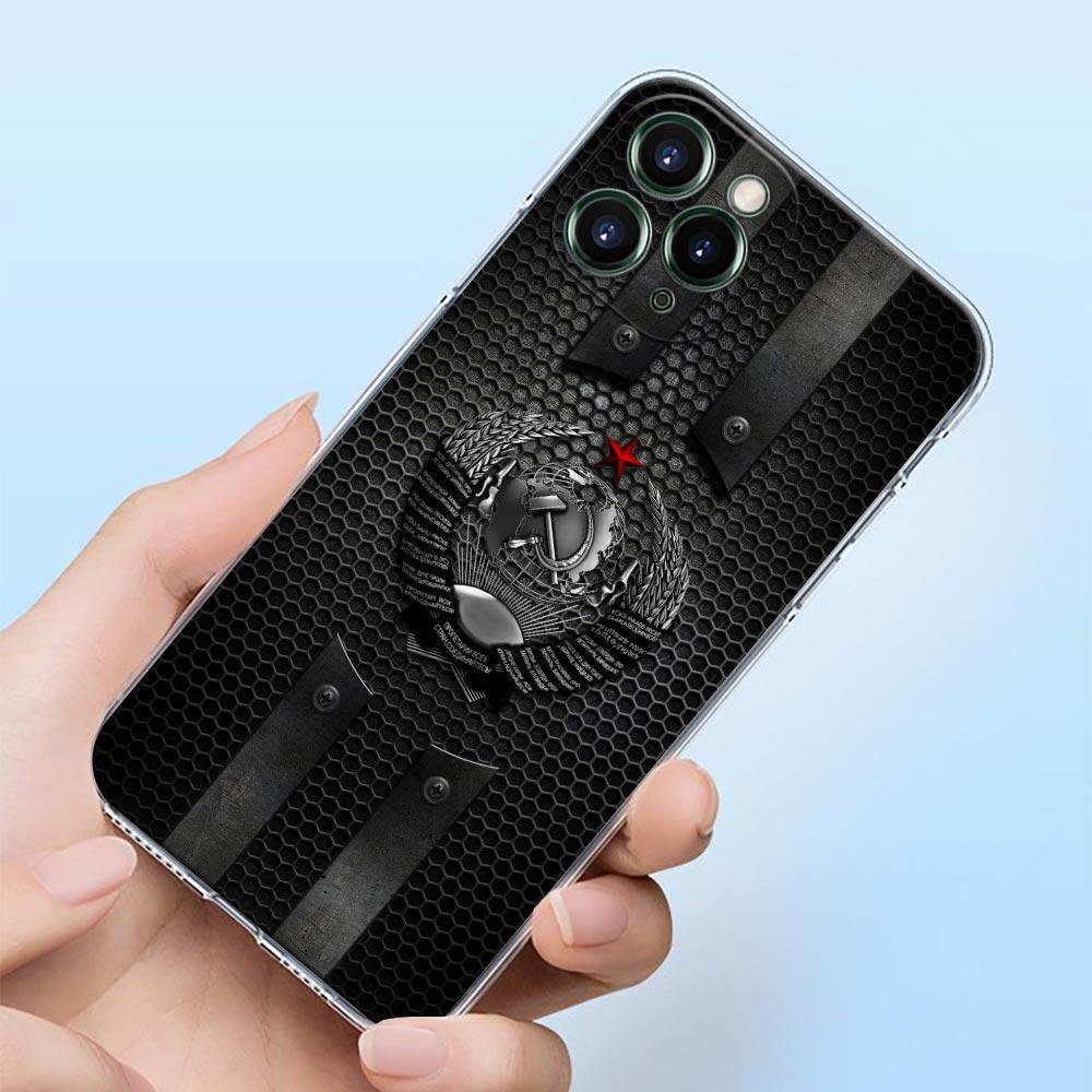 

Russia Coat Of Arms Vintage CCCP Flag Phone Case For iPhone 15 11 12 13 14 Pro Max XS X 8 7 Plus SE 2020 Clear Soft Shell Covers iphone14 pro