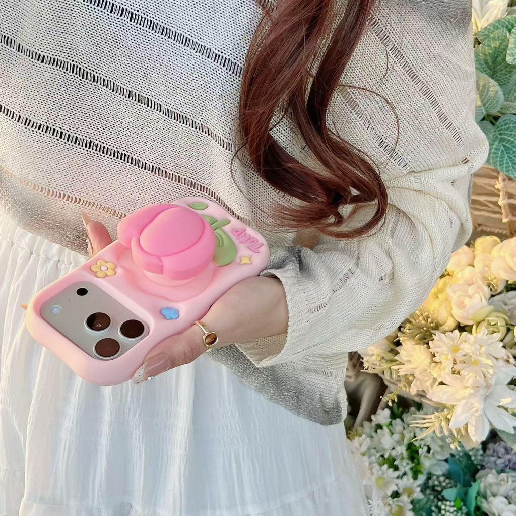 3D Pink Tulip iPhone Case for 14/15/16/17 Pro Max - Spring/Summer Collection