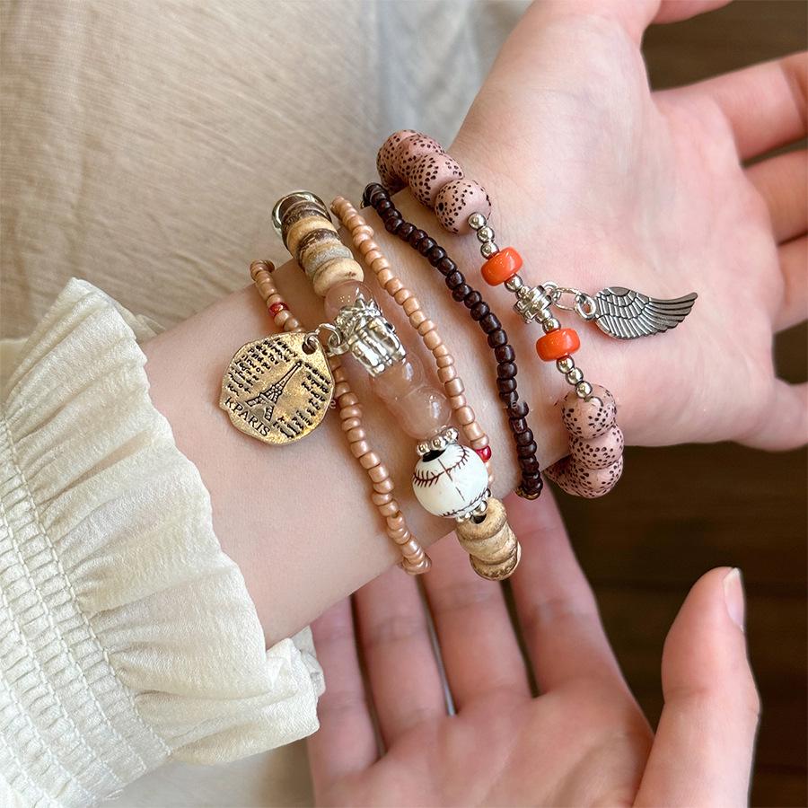 Retro Ethnisch Perlenarmband mit Glas-Kreuz und Herz, eingelegten Diamanten - Europäischer und Amerikanischer Damenschmuck