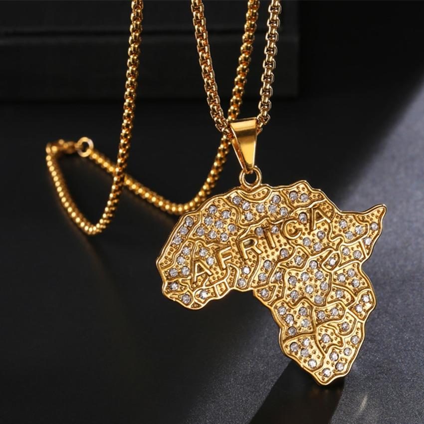 

NOVE JEWELRY мужская мода 316L нержавеющая сталь панк-рок полностью кристаллы Карта Африки Африканская карта кулон хип-хоп стиль ночной клуб ожерелье с цепочкой