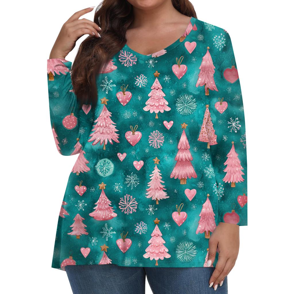 Women's Fashionable Casual Long Sleeved Plus Size  Print Top Plus Size Floral Print Top