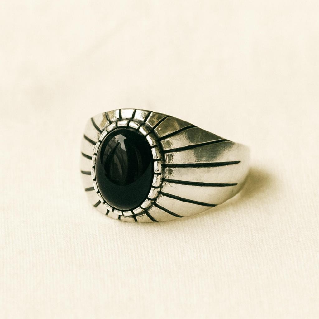 Black Onyx Oval Shaped Signet Ring, 925 Solid Sterling Silver, Heavy Mens Jewelry