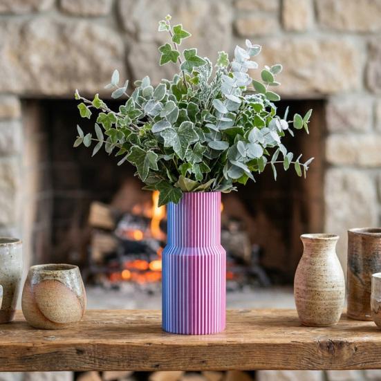 3D Printed Vase Straight Shape Flower Vase Decorative Flower Container for Roses Tulips Dried Fresh Flowers Vertical Pattern Decorative Vase for Home