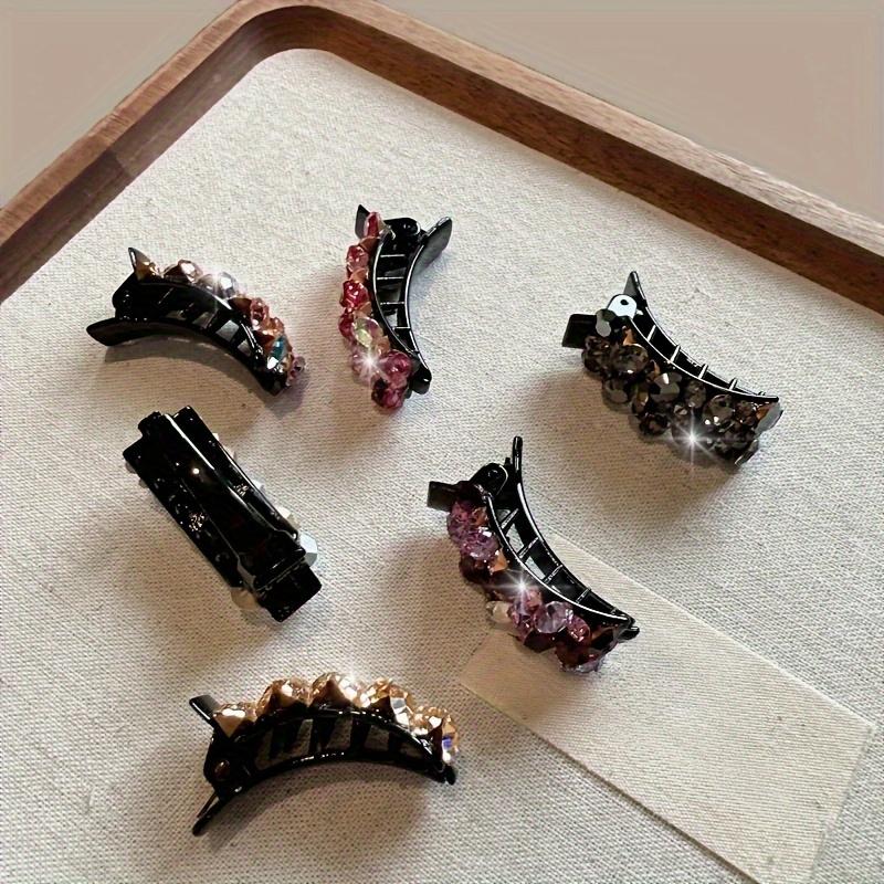 Rhinestone Hair Clips for Women - Colorful, Sparkling Embellished Small Side Clips, Duckbill Grips for Styling Fringe and Flyaways