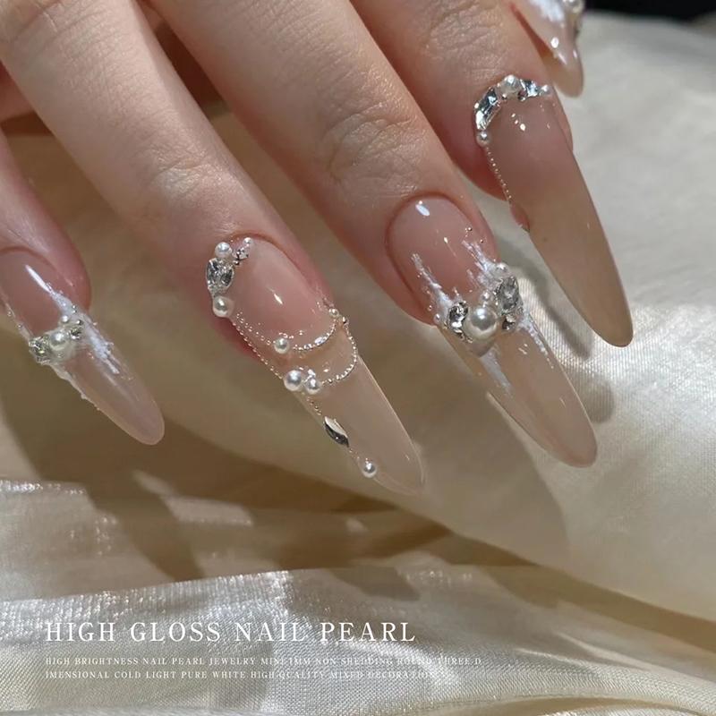6/12 Grids Pearl Nail Art Decorations White Half Round Flat Bottom Full Circle Mixed Size Nail Art Diy Accessories