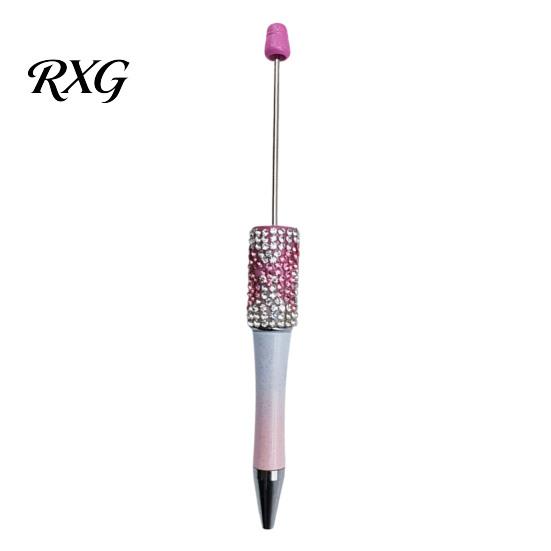 Sparkly Bow Pen Diamond Beadable Pens, Bling Rhinestone Beaded DIY Plastic Bead Pen, Crystal Stylish Desk Accessory Shaft Black Ink Ballpoint Pens for