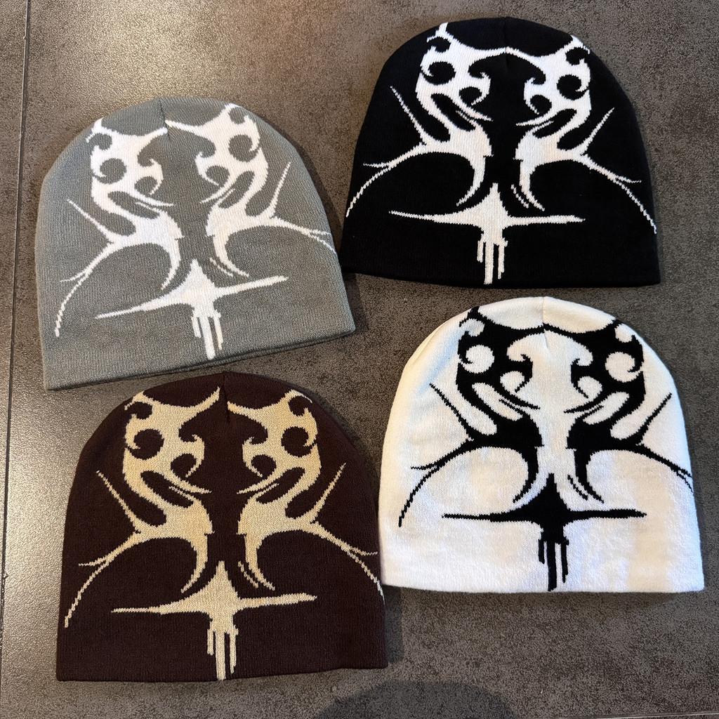 Fashion Blocked Color Flame Pattern Neutral Casual Knitted Hat Autumn For