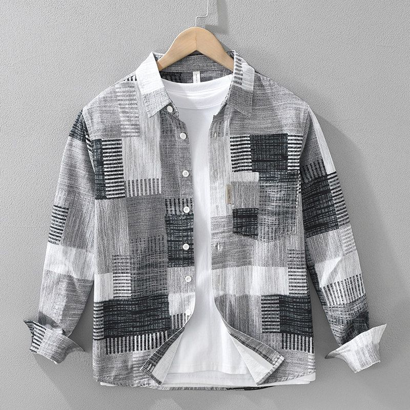 Spring and Autumn Japan Fashion Hong Kong Style Long Sleeve Shirts Men's Fashion Youth Senior Over Print Casual Shirt Outerwear New