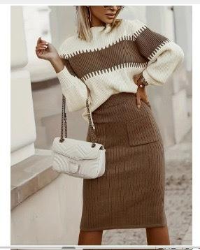 

Pullover Knit Sweater And Skirt Set S коричневый