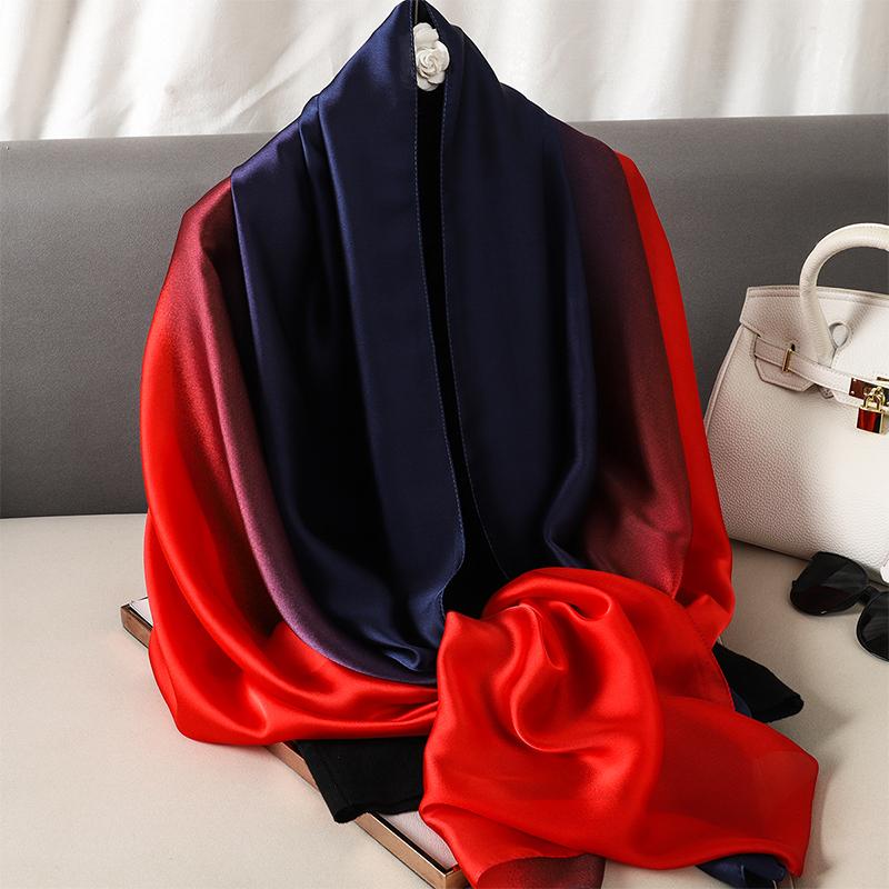 Luxury Gradient Silk Scarf Women Brand Solid Femme Shawls Wraps Bandana Head Foulard Fashion Lady Hijab Wedding Poncho