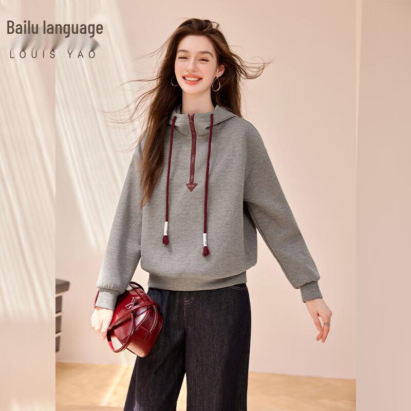 Bailuyu Women s Casual Color-block Zipper Hooded Knit Sweatshirt L