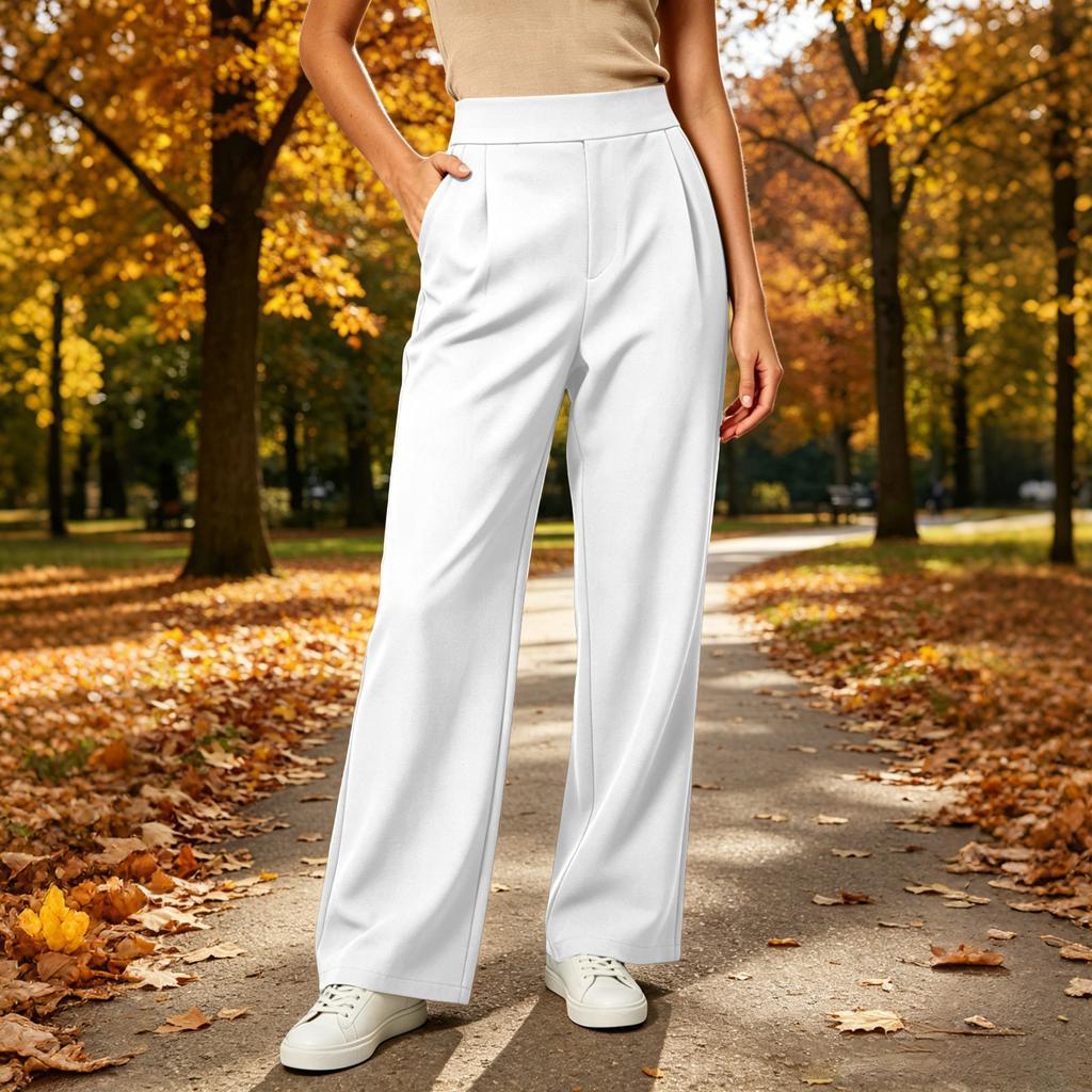Women's High Waisted Pleated Wide Leg Pants - Loose Fit Stretch Lined Trousers