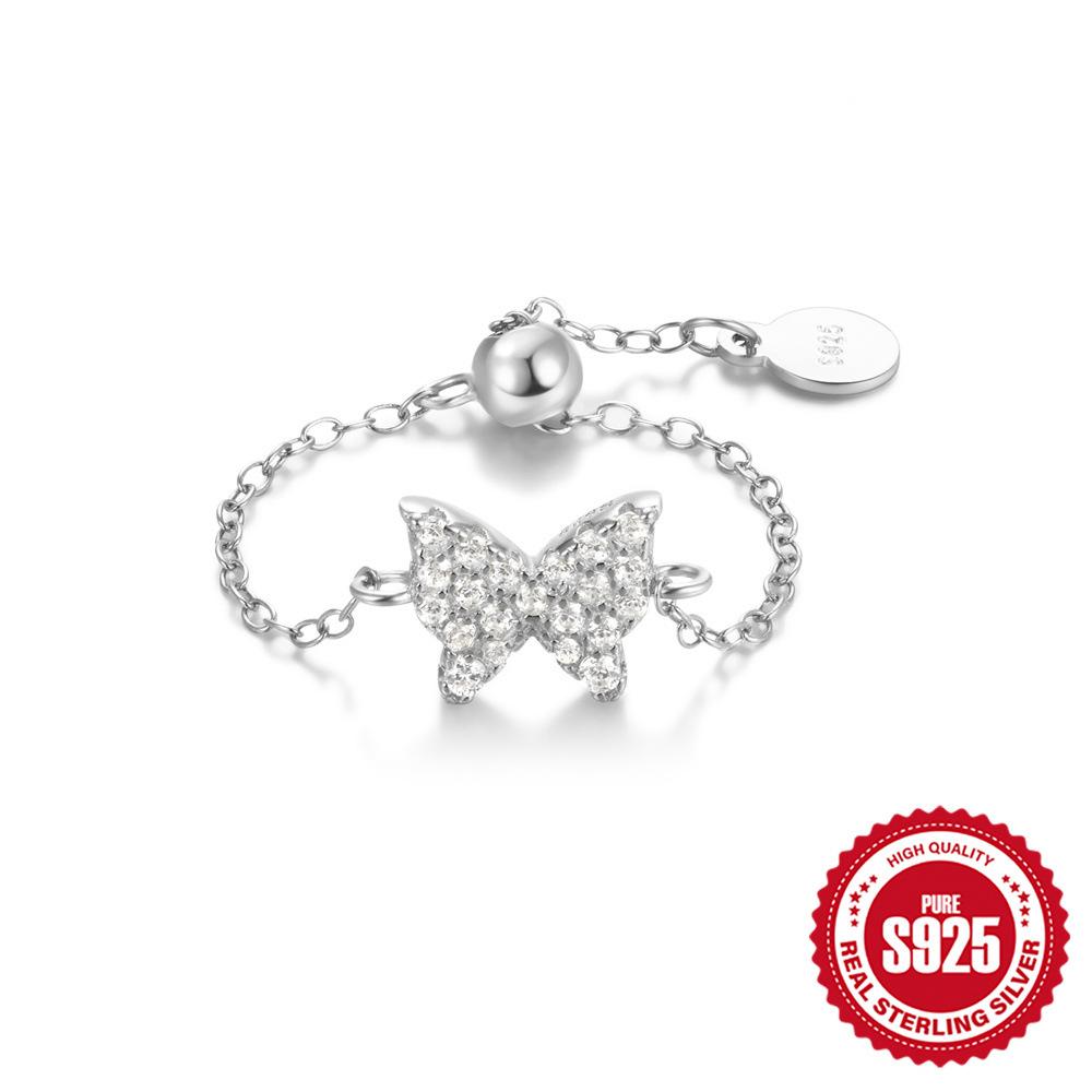 

Кольцо из серебра S925, роскошное, инкрустированное цирконом, женское, открытое, с регулируемой цепочкой, любовь, бабочка, фея, аксессуары Adjustable Opening