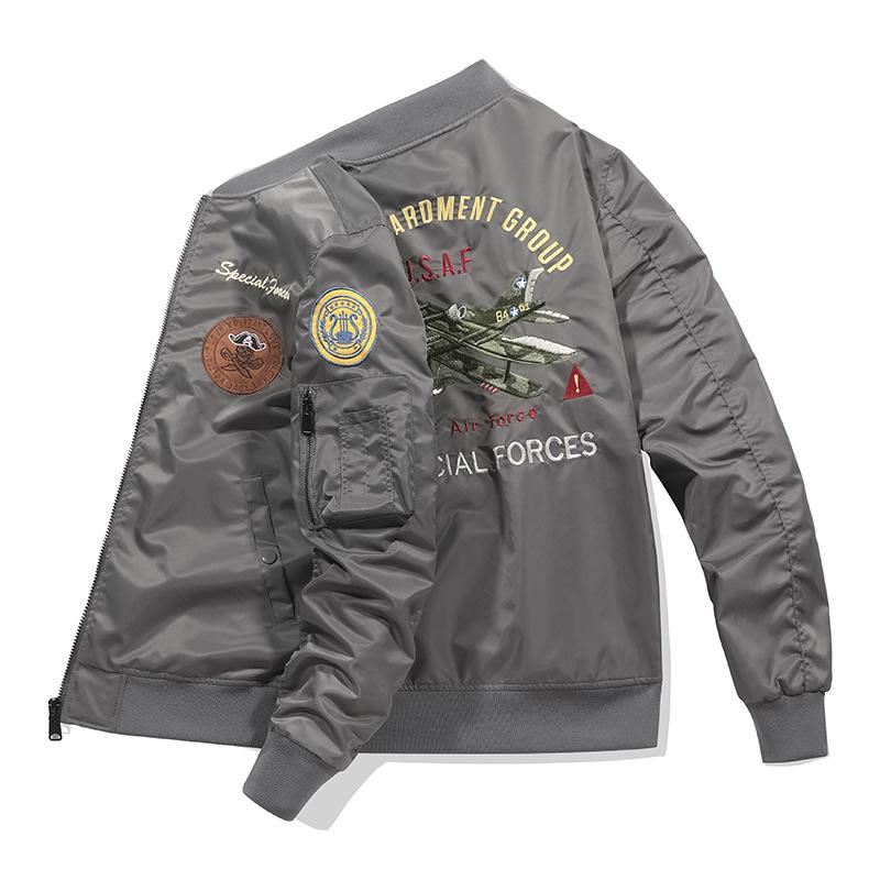 MA1 Air Force Bomber Jacket: Airplane & Tiger Embroidery, Plus Size, Workwear Outerwear