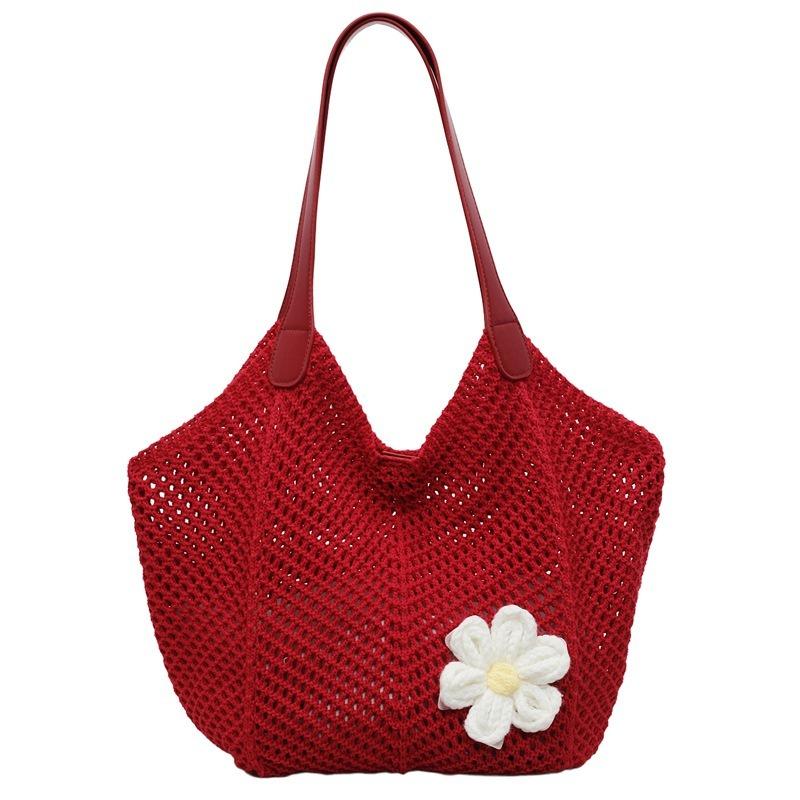 

Велика плетена сумка на плече, сумка-тоут, жіноча нова літня відпускна пляжна сумка one size fits all червоний