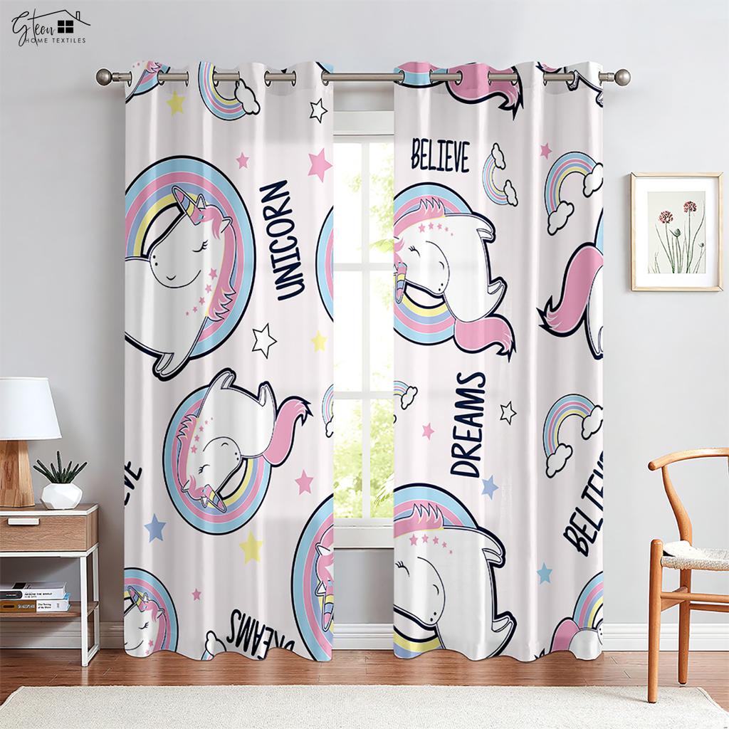 Adorable Cartoon Unicorn Starry Sky Rainbow Printed Drapes Children ' s Space Ornament Drapes Children ' s GiftHouseholdOrnament
