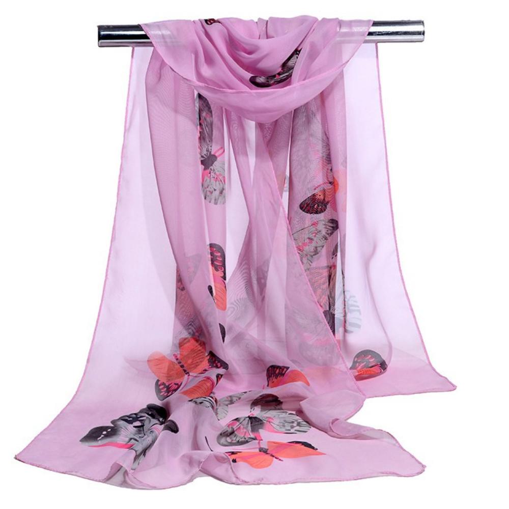 Women's Floral Butterfly Print Scarf – Lightweight Chiffon Shawl for Women, Summer Wrap, Airy Sheer Head Cover-Up