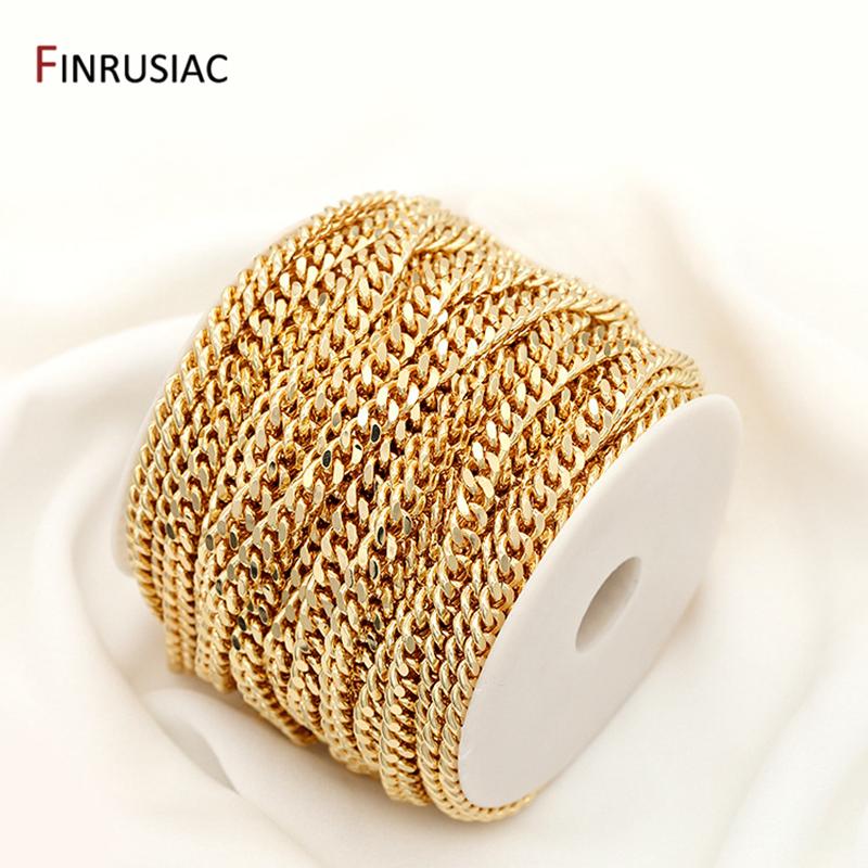 Trendy 14K Gold Plated Brass 7mm Width 3mm Thick Chain Cuban Chain Link For Jewelry Making DIY Necklace Bracelet Chains Findings