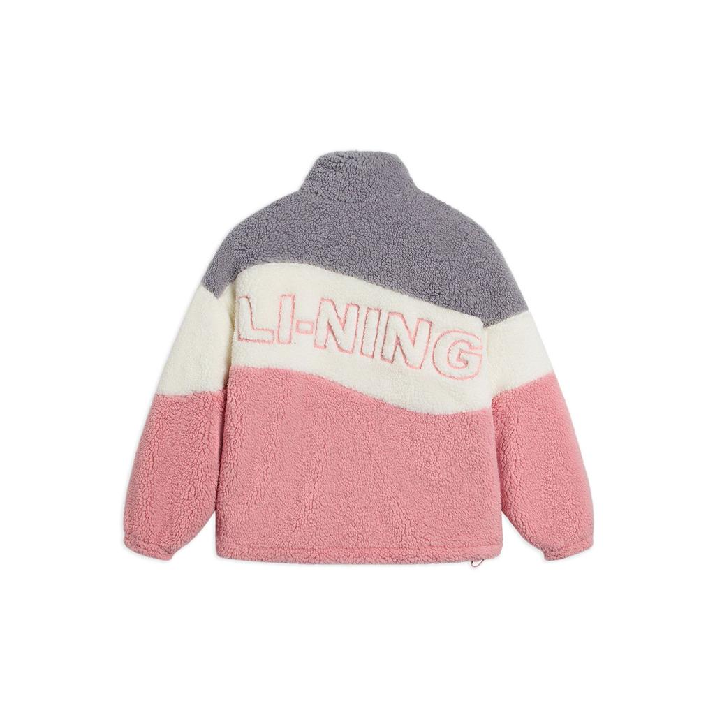 Li Ning Sports Lifestyle Series Color Block Letter Logo Embroidered Sherpa Jacket Unisex Jacket Vibrant-Orange Pink AFDT549-2