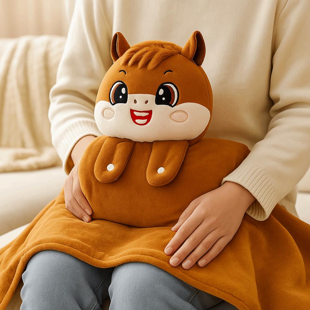 Soft Warm Horse Mascot Blanket Comfortable Fluffy Throw New Year Throw Blanket Folding Cartoon Flannel Blanket Travel