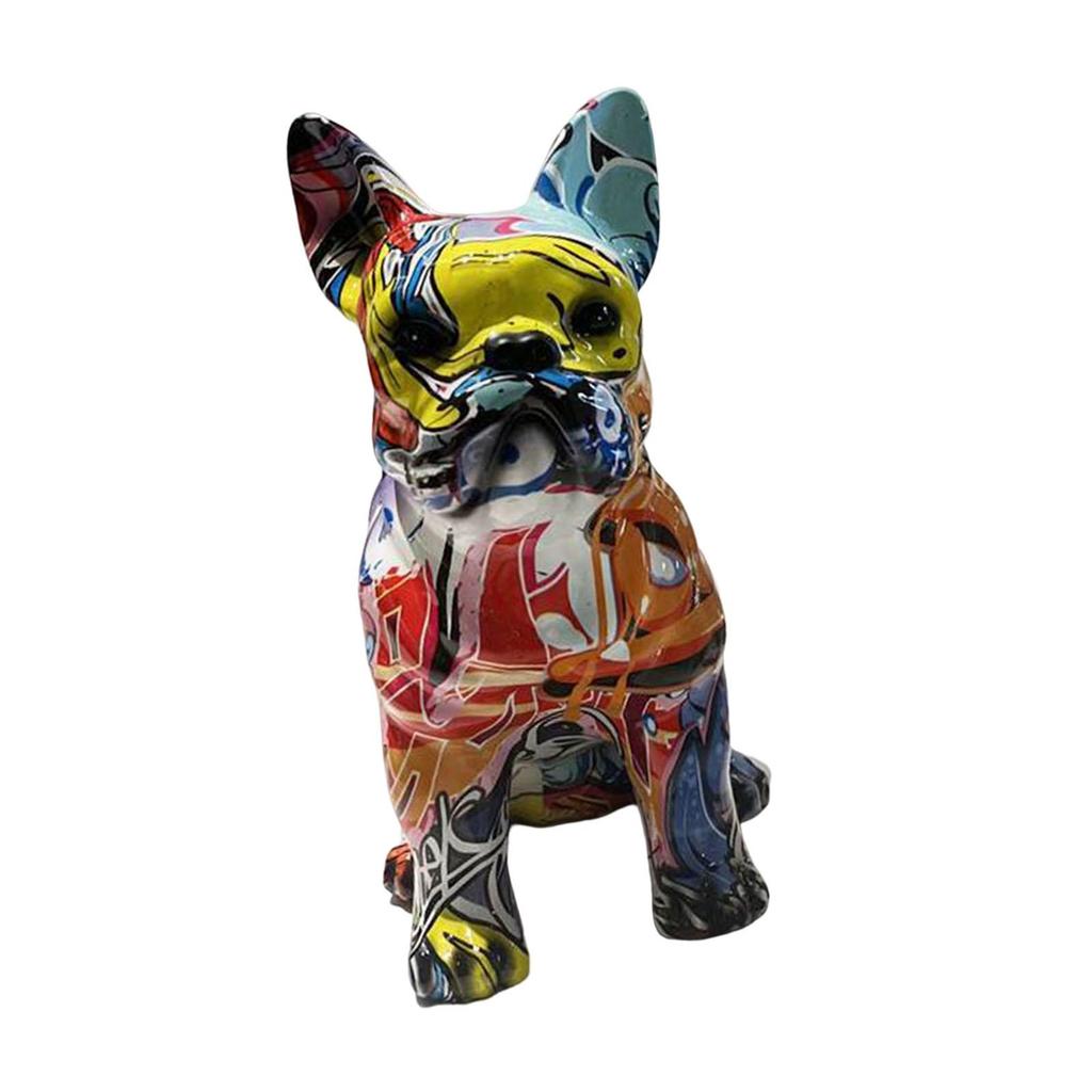 Colorful Graffiti Art Dog Statue Collectible Figurine Resin Sculpture Animal Creative for Home