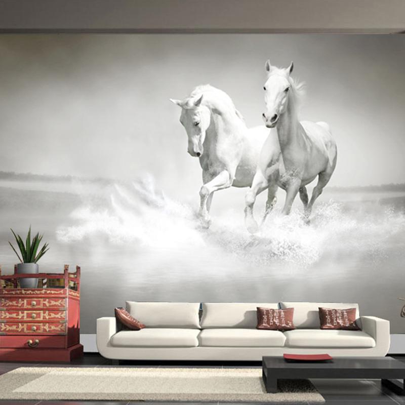 

Size Modern Art 3D Running White Horse Photo Mural Wallpaper for Bedroom Living Room Office Backdrop Wall Paper 200 cm(W) x 140 cm(H)
