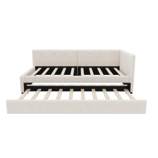 Daybed 90x200cm with Pull-out Bed Sofa Bed Single (No Mattress) Minimalist Styling Beige Gray Double Rollaway
