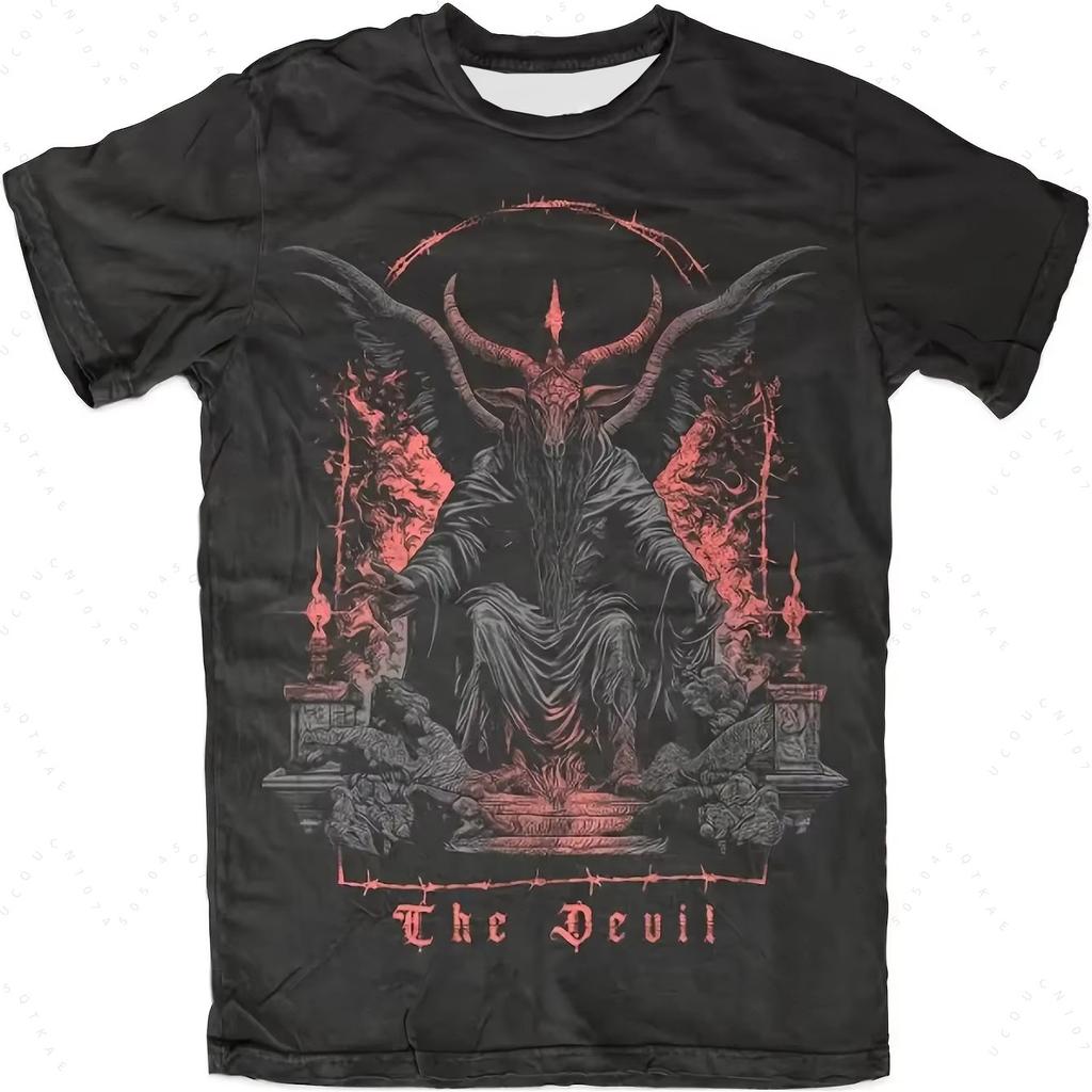 Top Black Craftsman Cult Style 2026 Men's T-shirt Loose Short Sleeve Cotton T-shirt Gothic Skull Wing Design Oversized T-shirt