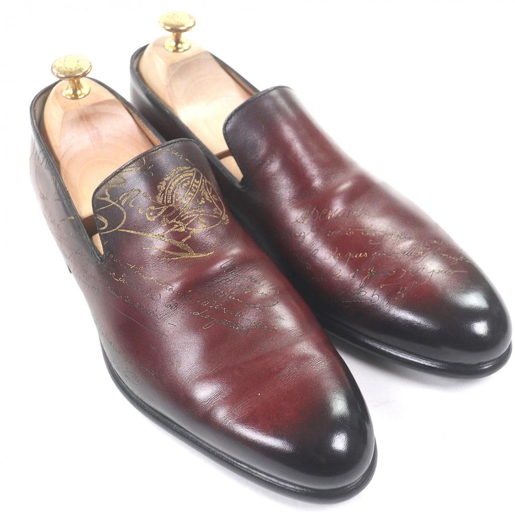 Great BERLUTI loafers Cursive Calligraphy, Scritto Bordeaux leather mens 6.5 Used
