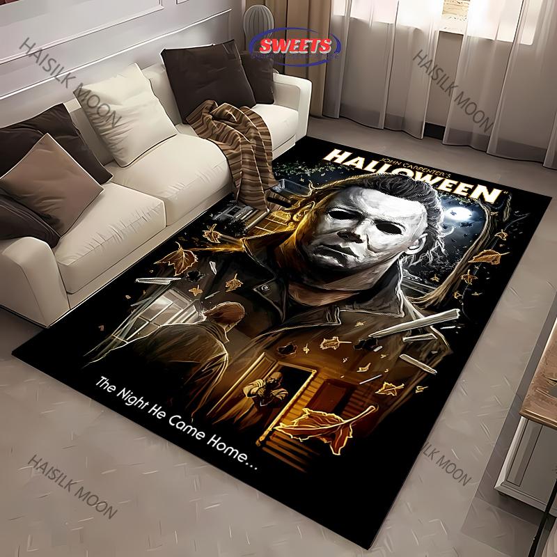 1PC Halloween Horror Carpet M-Michael M-Myers Theme Rugs for Living Rooms Bedroom Entrance Door Decor Non-slip All Seasons Mat